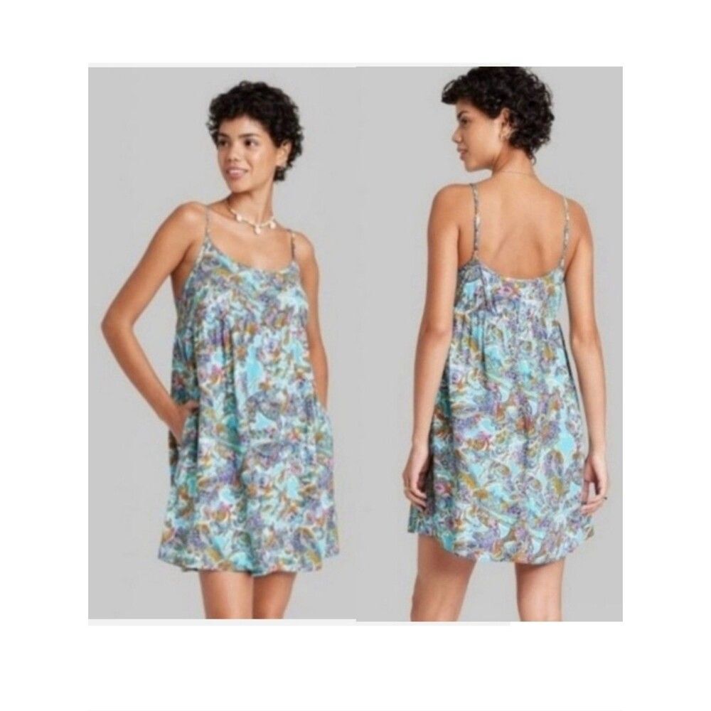 wild fable 2X XXL Blue Multi Paisley Mini Dress Festi Boho 3437-AC